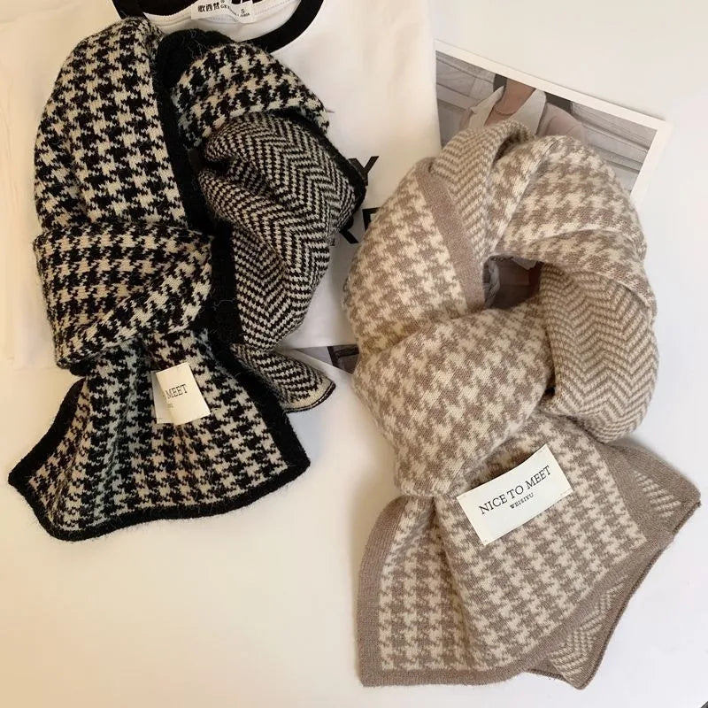 NoEnName_Null Women Fashion Scarf, Hat & Gloves Set Geometric Pattern, Cotton & Acetate Blend