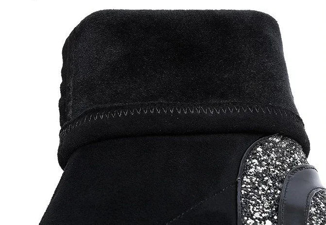 Shangkaka Women's Mid-Calf Sock Boots – Crystal Detailing, Pointed Toe, High Square Heel