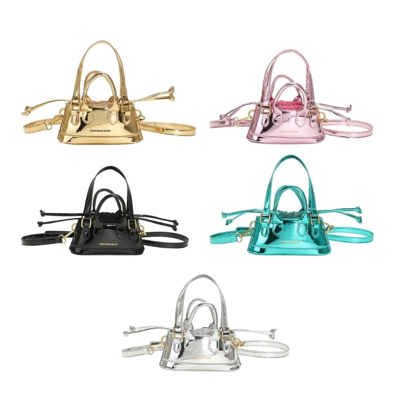 Prettyzys Lacquered Mini Shoulder Bag - Fashionable Drawstring Handheld Crossbody