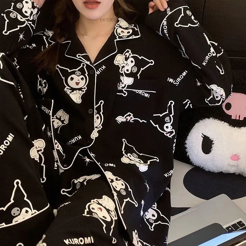 MINISO Sanrio Kuromi Cartoon Pajama Set - Y2K Couples Full-Length Home Clothes