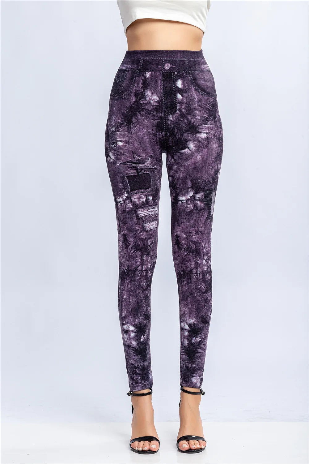 CUHAKCI Women's High-Waist Seamless Printed Leaf Leggings – Ankle-Length, Sexy Workout Gym Tights