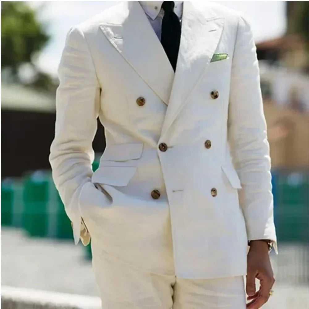 Stylish Double-Breasted Linen Suit for Men – Casual & Comfortable for All Seasons