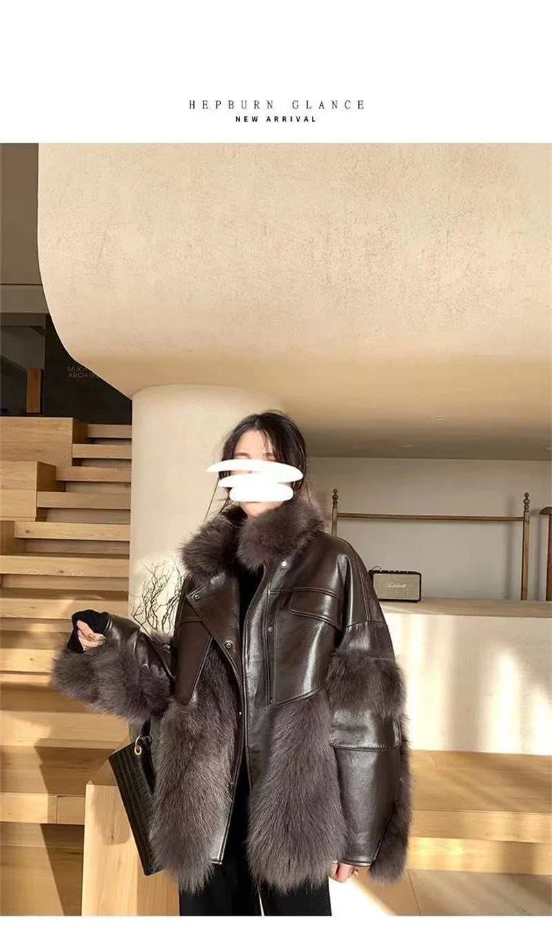 MEILUOYAFAN Women's Winter Office Lady Loose Fit Patchwork Jacket with Button & Pockets – Single Breasted, Turn-Down Collar