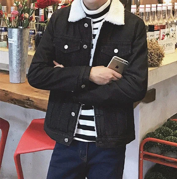 Shangkaka Men’s Vintage Slim Fit Denim Jacket - Autumn & Winter Outerwear