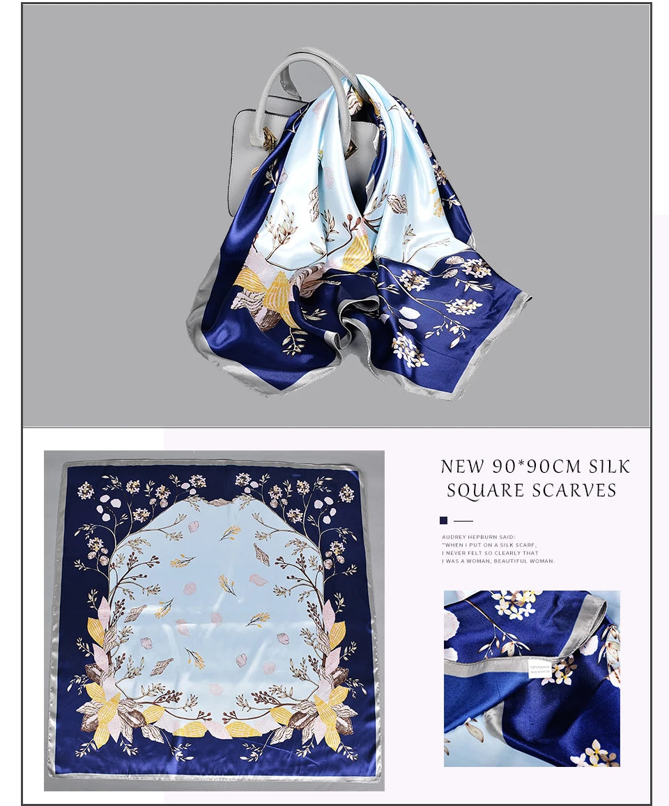 BYSIFA Fashionable Women’s Floral Print Satin Square Scarf – Stylish and Multifunctional for All Seasons