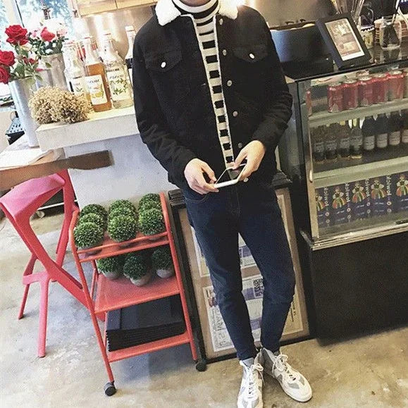 Shangkaka Men’s Vintage Slim Fit Denim Jacket - Autumn & Winter Outerwear