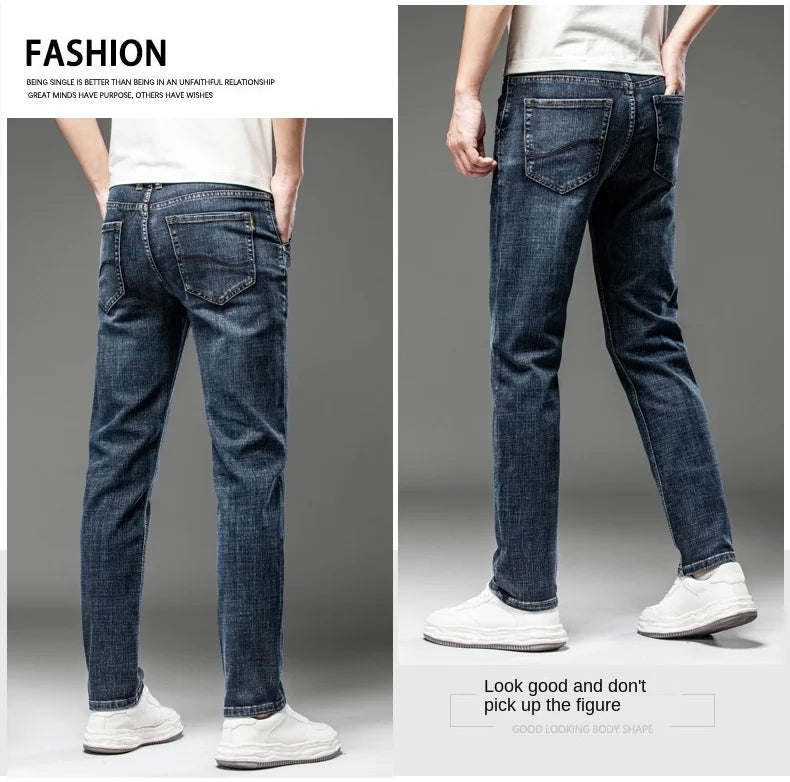 NoEnName_Null Slim Fit Mid-Waist Pencil Pants - Light Sand Wash Jeans for Men