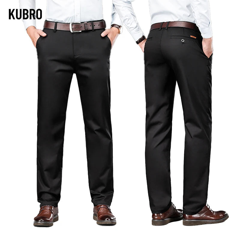 KUBRO Men’s Smart Casual Straight-Leg Pants with Fur Decoration – Autumn/Winter