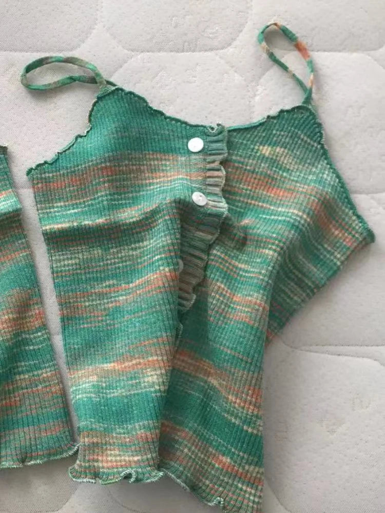 Abebey Women's Super-Short Tie-Dye Knitted Top - Casual Summer Wear