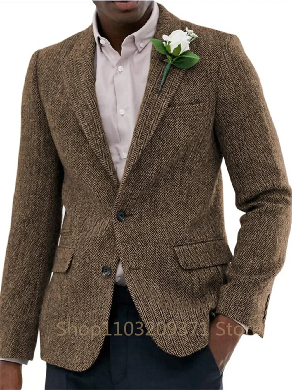 1 Pieces Men's Suit Jacket Herringbone Tweed Wool Jacket Winter Warm Short Jacket Retro Slim Fit Men Blazer Coat