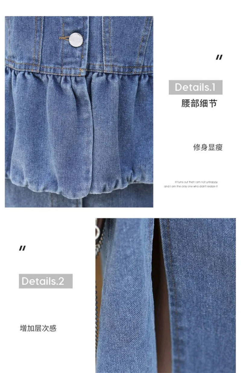 huapang-lsl Women's Office Lady A-Line Denim Dress – Knee-Length with Turn-Down Collar