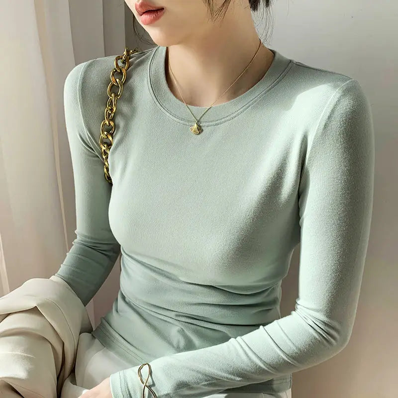 Casual Solid Color T-Shirt for Middle-Aged Women – High Stretch Cotton-Polyester Blend