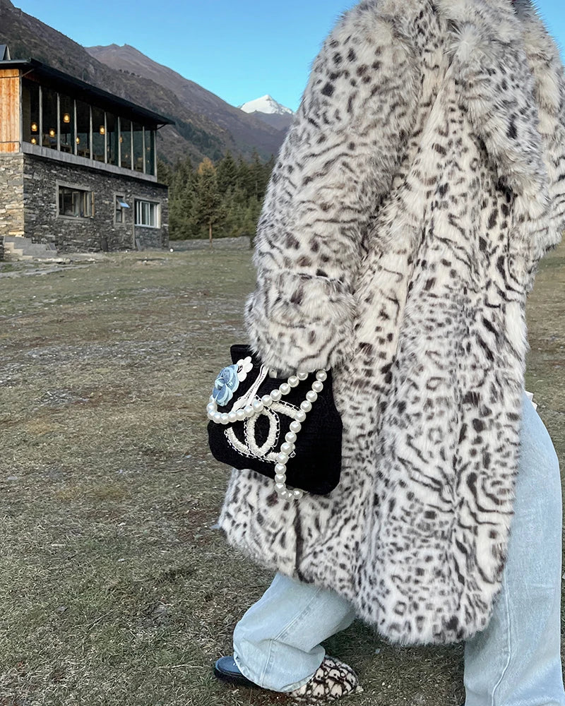 Mauroicardi Men’s Casual Leopard Faux Fur Winter Coat - Single-Breasted, Long-Length with Pockets