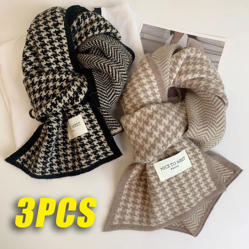 NoEnName_Null Women Fashion Scarf, Hat & Gloves Set Geometric Pattern, Cotton & Acetate Blend