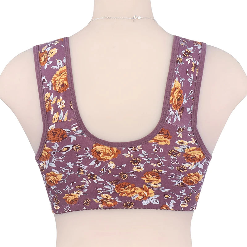 KING'S FAITH Women's Floral Push-Up Bra - Wire-Free, Front Closure, Everyday Comfort