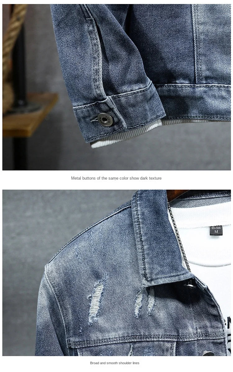 NoEnName_Null Men's Casual Denim Jacket - Spring/Autumn Lightweight Outerwear