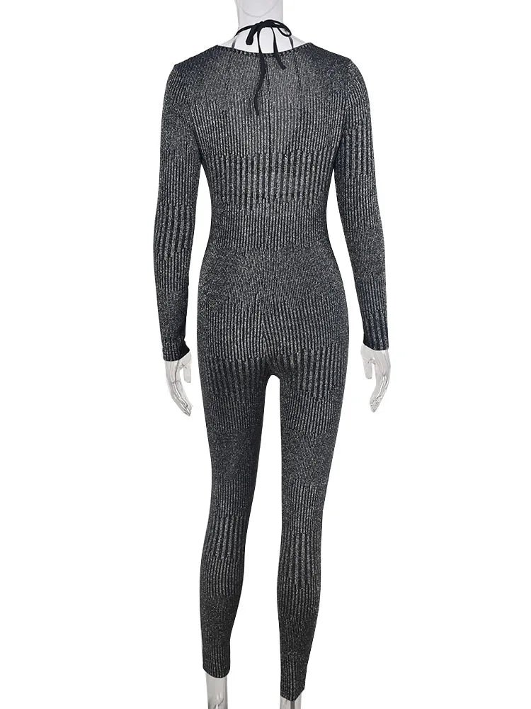 Simenual Women's Streetwear Hollow Out High-Waist Pencil Jumpsuit – Skinny Fit, Ankle-Length, All-Season