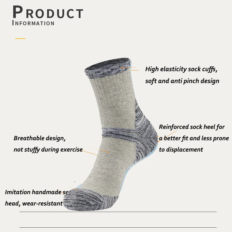 YWSLRC Men's Cotton Hiking Socks – Elastic, Anti-Slip, Moisture-Wicking for Daily & Exercise