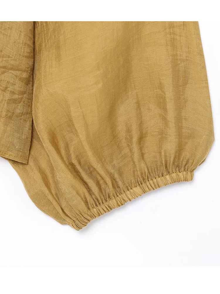 Women's Ruffle V-Neck Button-Down Vintage Shirt Spring Summer 2025 Kumsvag