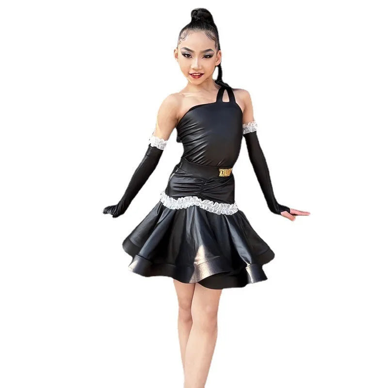 Girls' Latin Dance Dress – Lightweight Polyester Performance Wear for Practice & Competition