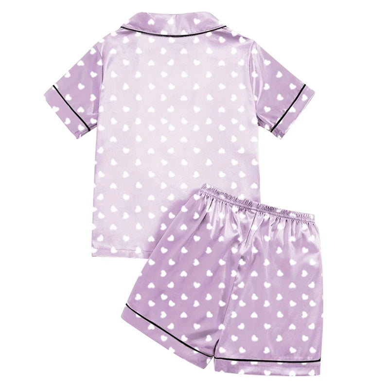 NoEnName_Null Girls' Satin V-Neck Print Sleepwear - Comfortable Summer Pajamas