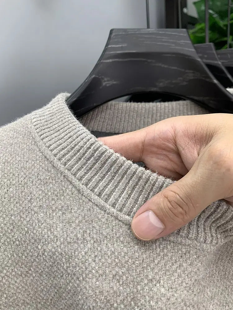 Autumn Winter Warm Fleece Men Sweater - Casual Pullover with Embroidery
