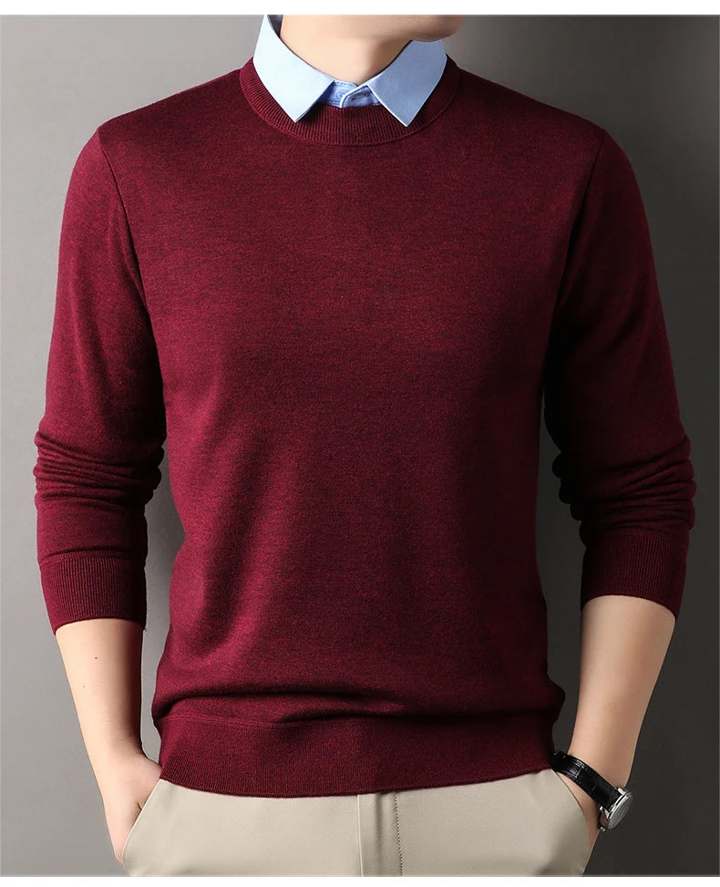 NoEnName_Null Men's Casual Pullover – Wool & Lycra Blend with Turn-Down Collar