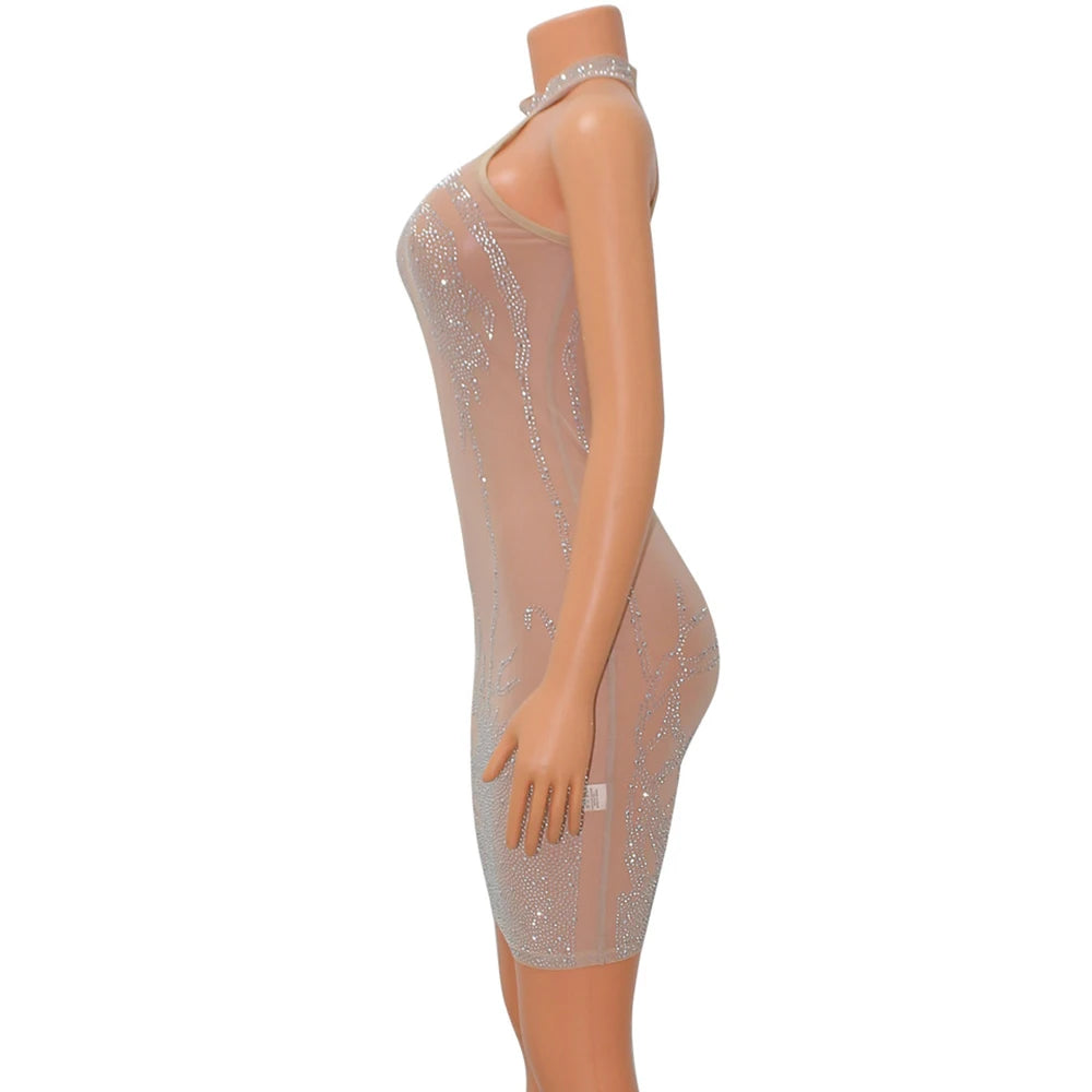 Risbrdfly Sexy & Club Sheath Dress with Diamond Decoration for Women – Mini Above Knee, O-Neck, Slim Fit