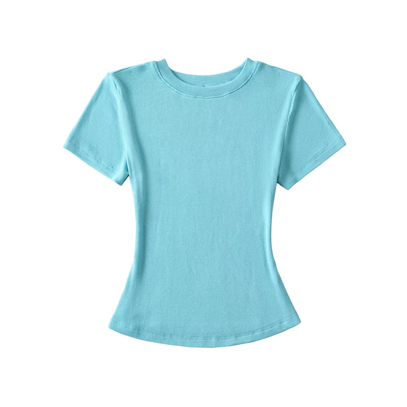 STVY Women's Slim Fit Solid Knit Tee with O-Neck - High Street Spring/Summer Top