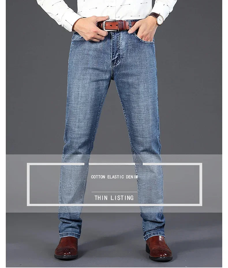 WTHINLEE Men's Smart Casual Mid-Waist Denim Jeans - Straight Fit, Full-Length, Midweight