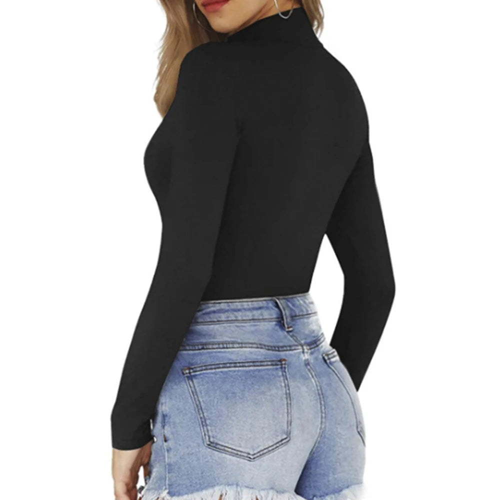 ZSIIBO Women's Streetwear Solid Full Sleeve Skinny Bodysuit – Autumn/Winter