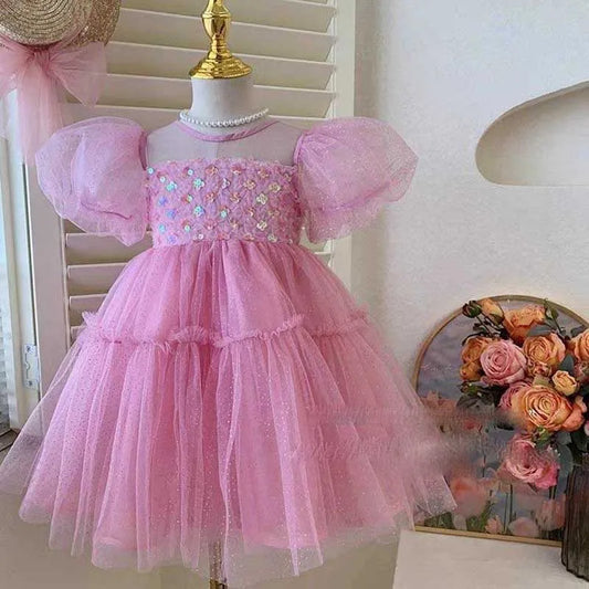 Cute A-Line Sequined Summer Dress for Girls – Solid Color | Ages 4–6Y