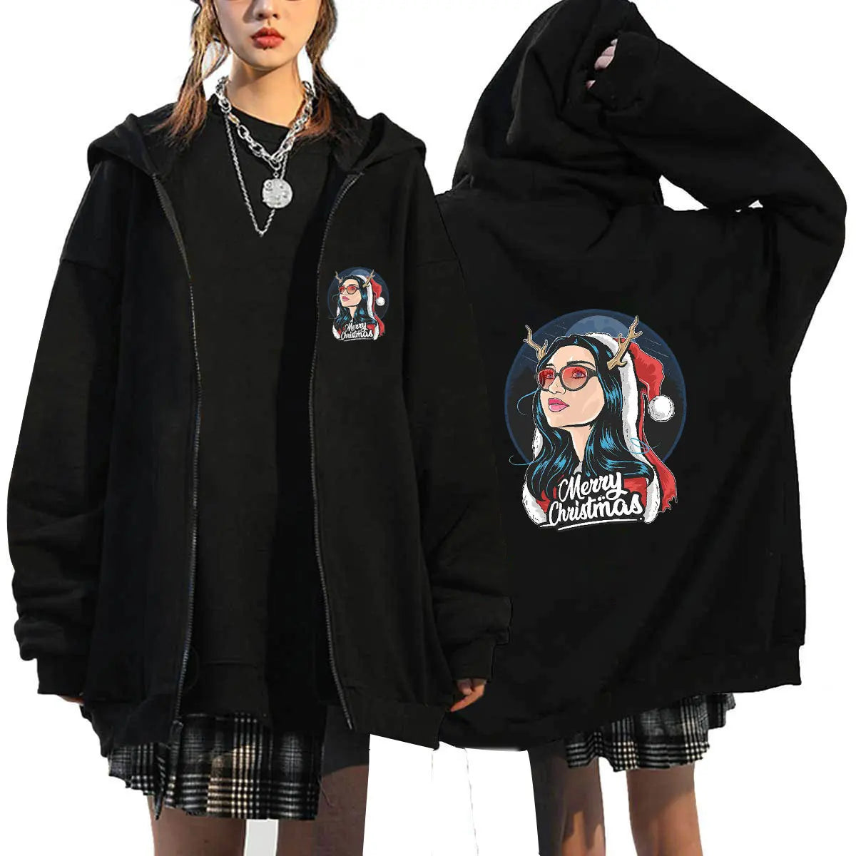 Women's Fleece Zip-Up Hoodie Sweatshirt - Sporty Style, Loose Fit, Autumn/Winter