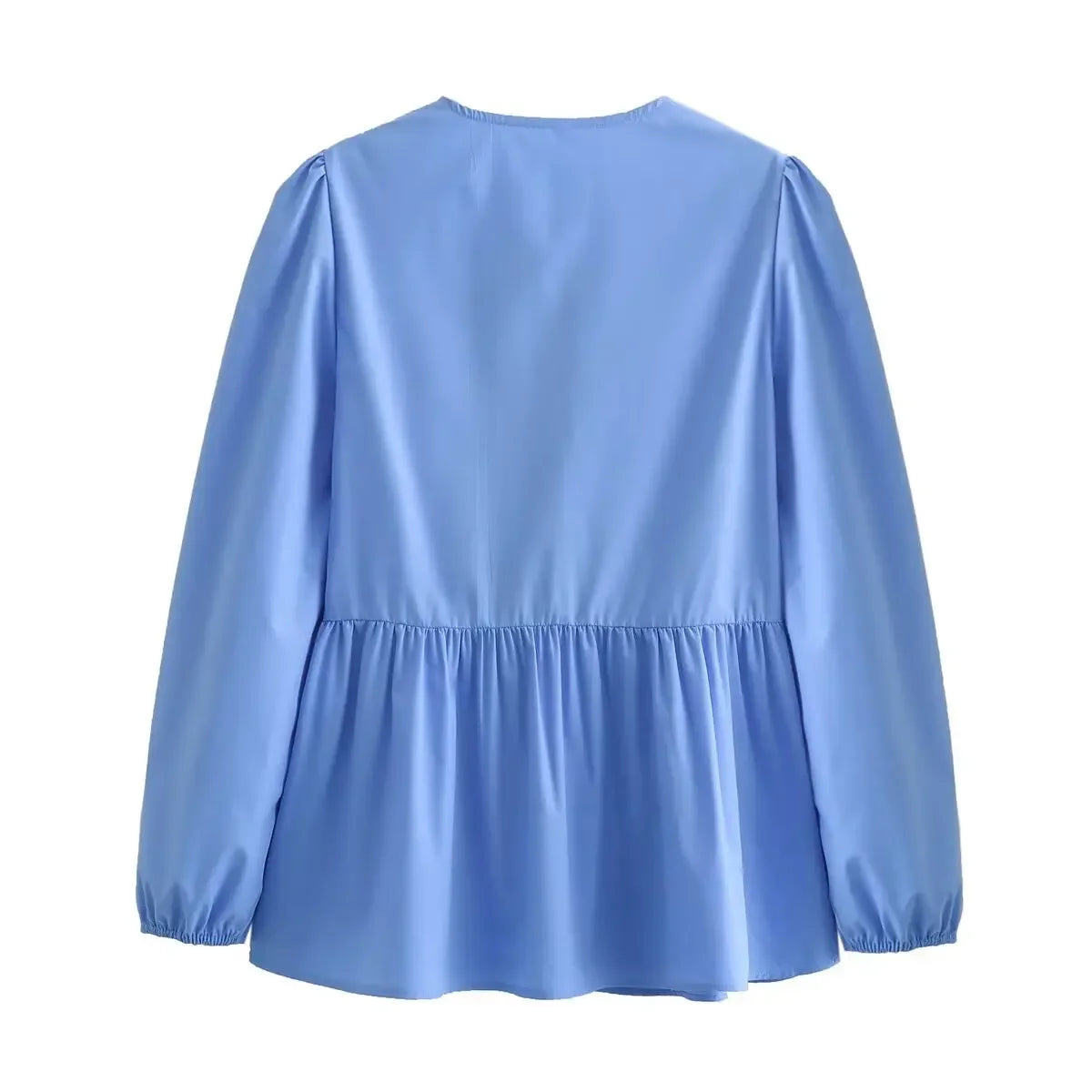 ASDS Women's Vintage Ruffled O-Neck Loose Fit Long Casual Shirt – Puff Sleeve, Single Breasted, Polyester Broadcloth
