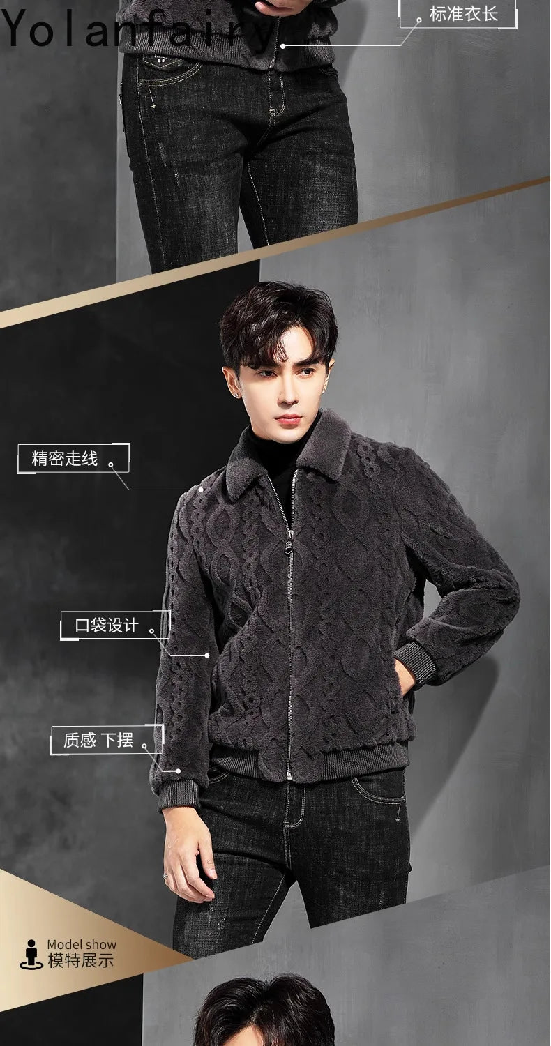 YOLANFAIRY Men's Luxury Real Fur Winter Jacket – Slim Fit, Full Sleeves, Zipper Closure, Casual Beach Style