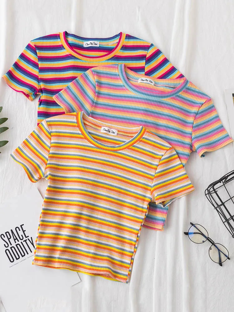 EGOROVA Women's Casual Striped Art-Patterned Summer T-Shirt (DF-3466/xdh)