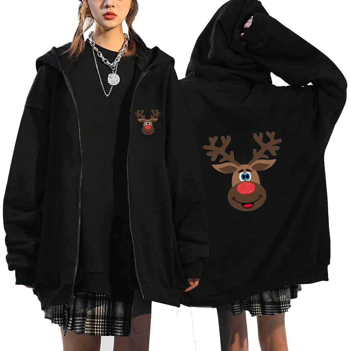 Women's Fleece Zip-Up Hoodie Sweatshirt - Sporty Style, Loose Fit, Autumn/Winter