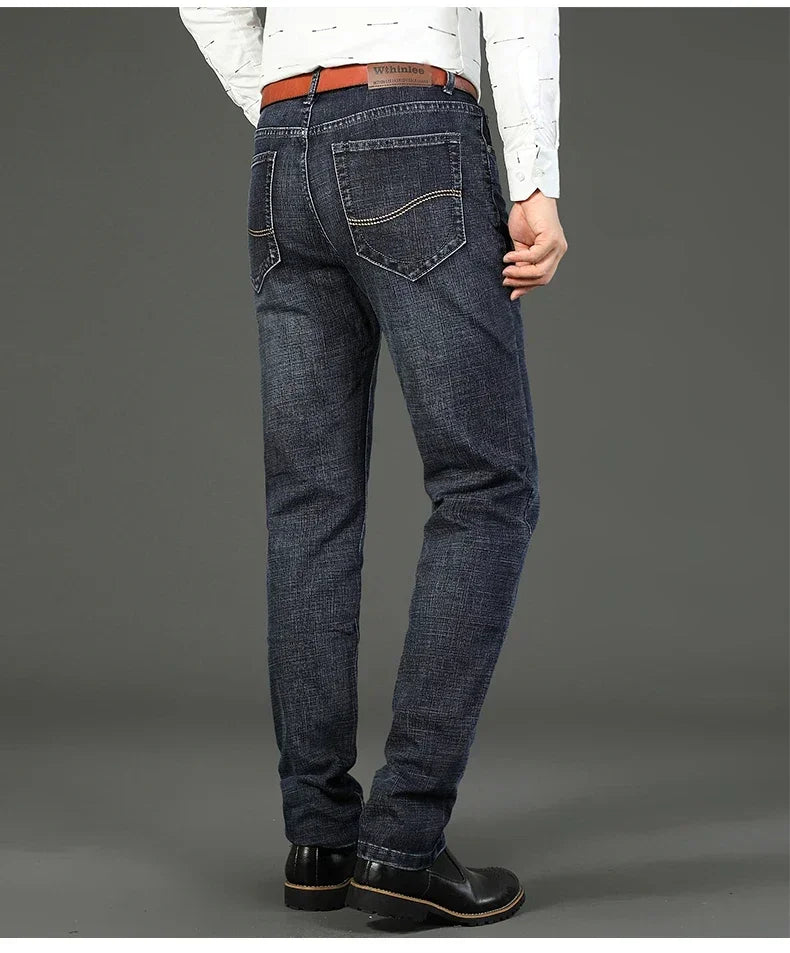 WTHINLEE Men's Smart Casual Mid-Waist Denim Jeans - Straight Fit, Full-Length, Midweight