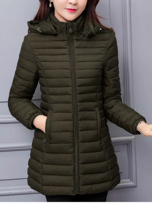 DQCWYY Women's Slim Fit Long Hooded Cotton Coat – Autumn/Winter Casual Jacket
