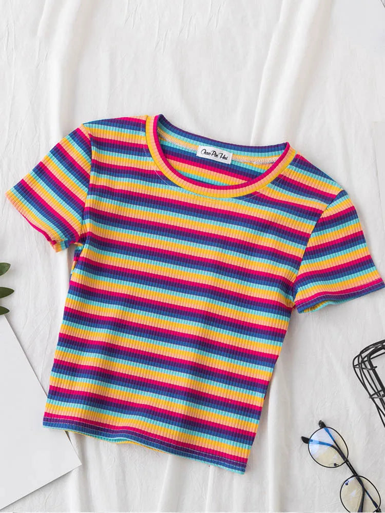 EGOROVA Women's Casual Striped Art-Patterned Summer T-Shirt (DF-3466/xdh)