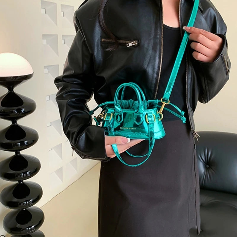 Prettyzys Lacquered Mini Shoulder Bag - Fashionable Drawstring Handheld Crossbody