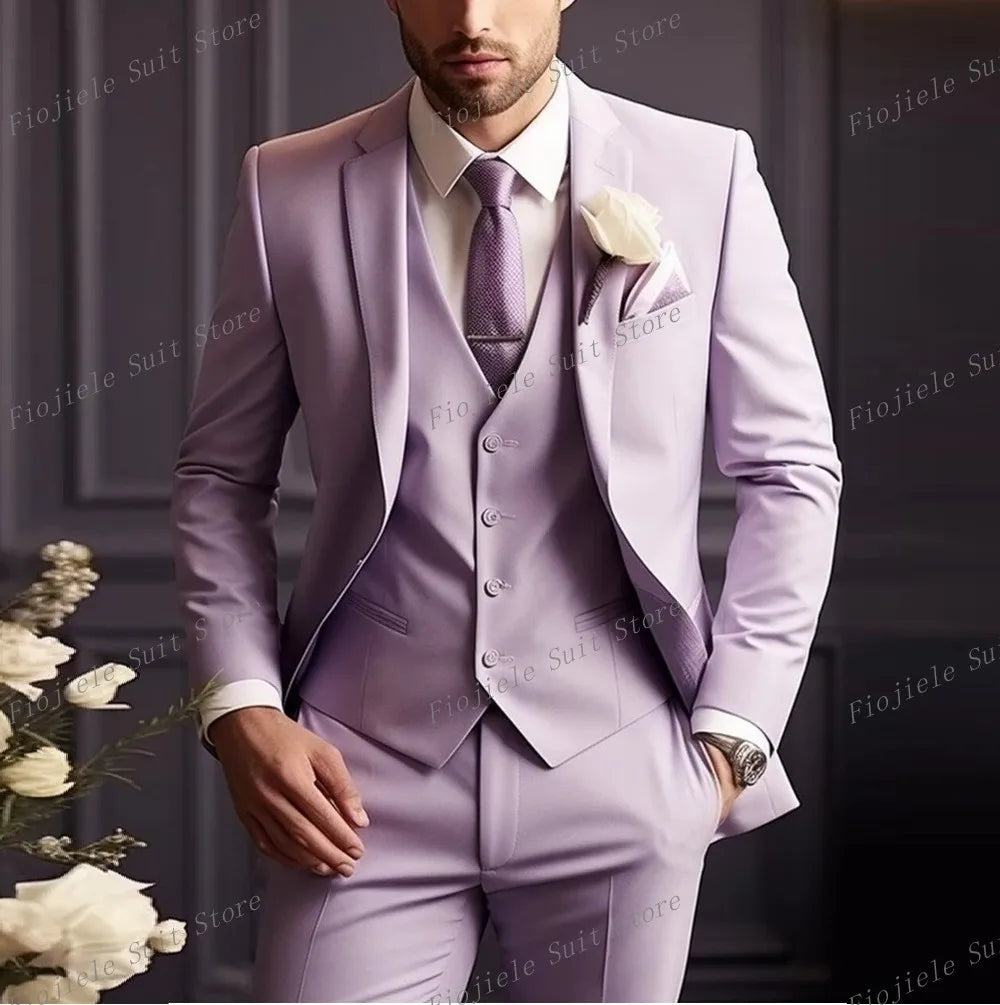 Fiojiele Men's Formal Wedding Suit - Cotton-Polyester Blend, Single Breasted, Four-Season Comfort