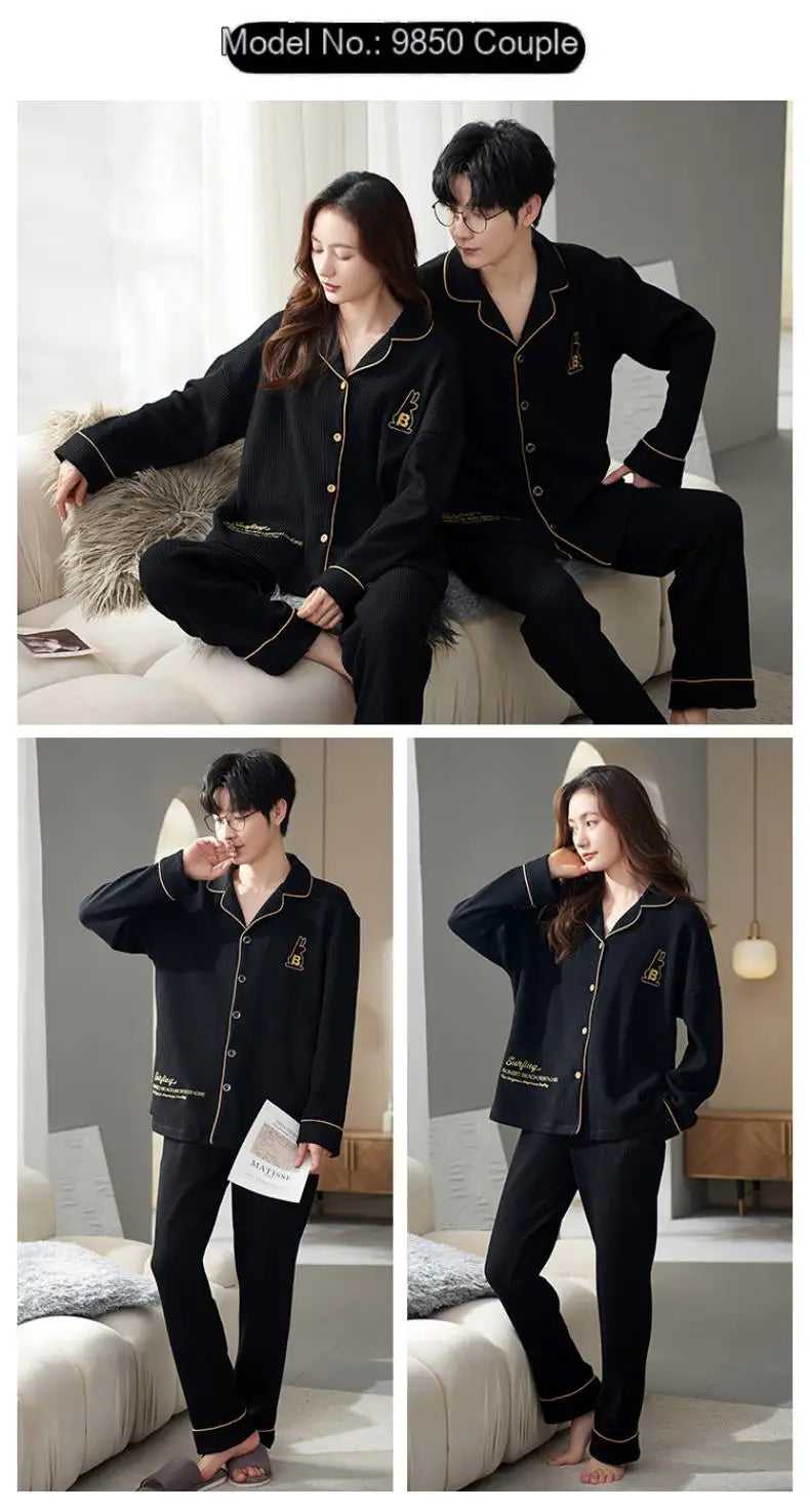 QANSCOCO Women's Cotton Pajama Set – Letter Pattern Full Sleeve Ankle-Length Sleepwear for Spring