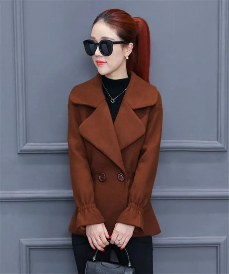 XLMJDZGS Women's Slim Fit Woolen Coat – Casual Autumn & Winter Outerwear with Turn-Down Collar