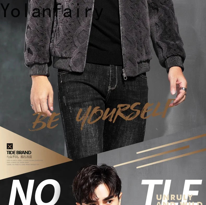 YOLANFAIRY Men's Luxury Real Fur Winter Jacket – Slim Fit, Full Sleeves, Zipper Closure, Casual Beach Style