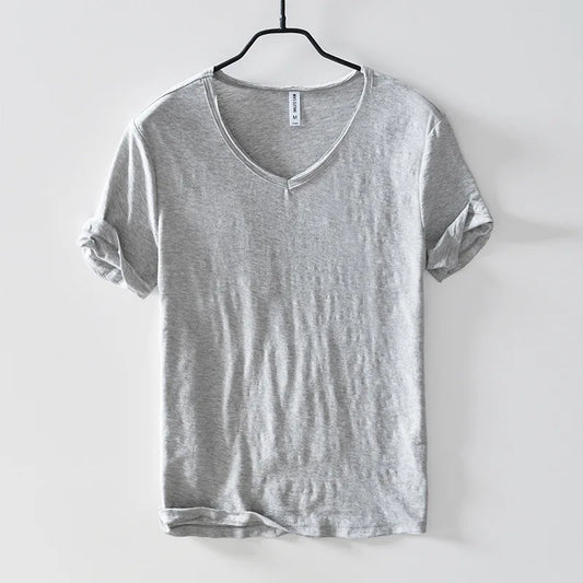 FAVOCENT Men’s V-Neck Bamboo Fiber Cotton-Polyester Casual Tee – Comfortable & Stylish for Summer