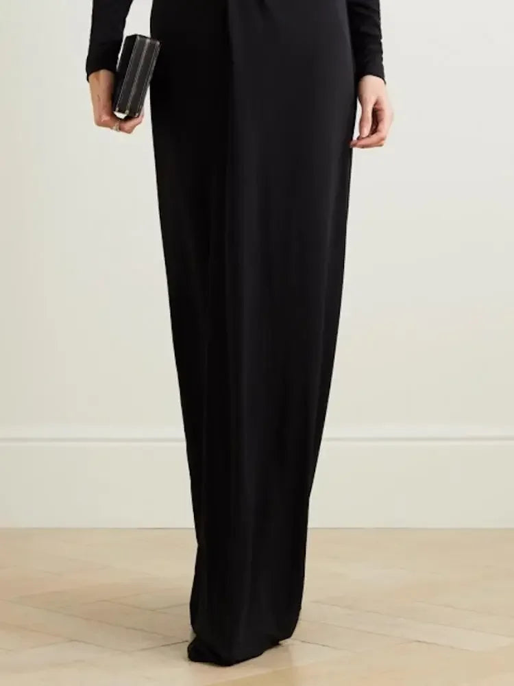 UOOZEE Women’s Autumn V-Neck Floor-Length Sheath Dress – Slim Fit, Empire Waist, Zipper Closure