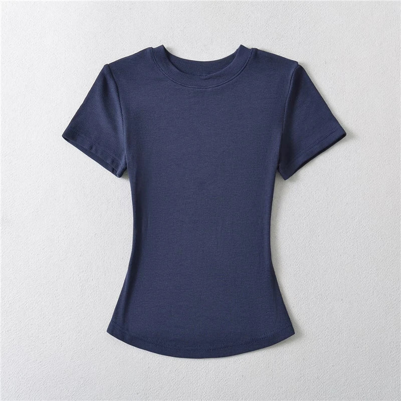 STVY Women's Slim Fit Solid Knit Tee with O-Neck - High Street Spring/Summer Top