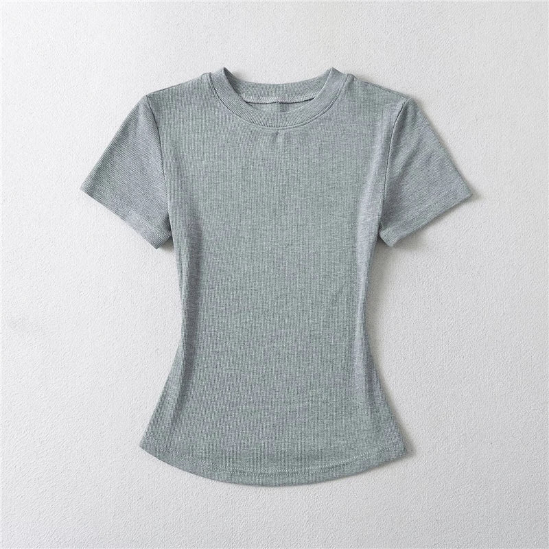 STVY Women's Slim Fit Solid Knit Tee with O-Neck - High Street Spring/Summer Top