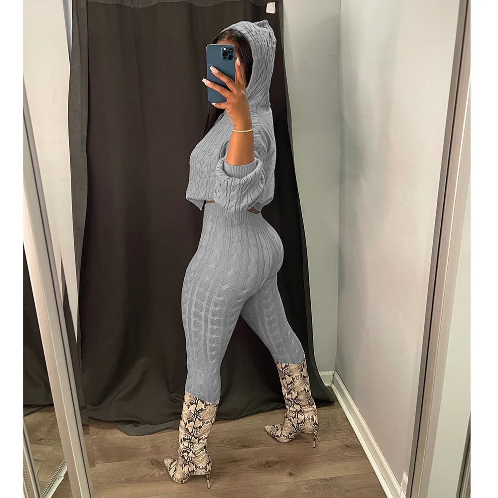 Mandydress Women's Hooded Casual Pullover and High-Waist Skinny Pants Set – Autumn/Winter Collection